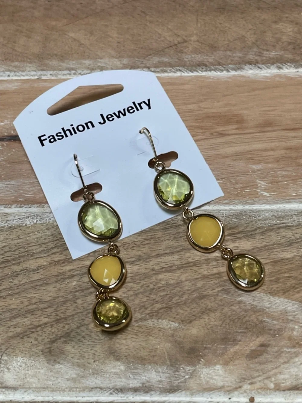 Gold-Tone Yellow and Pale Green Triple Crystal Drop Earrings - Women Jewelry
